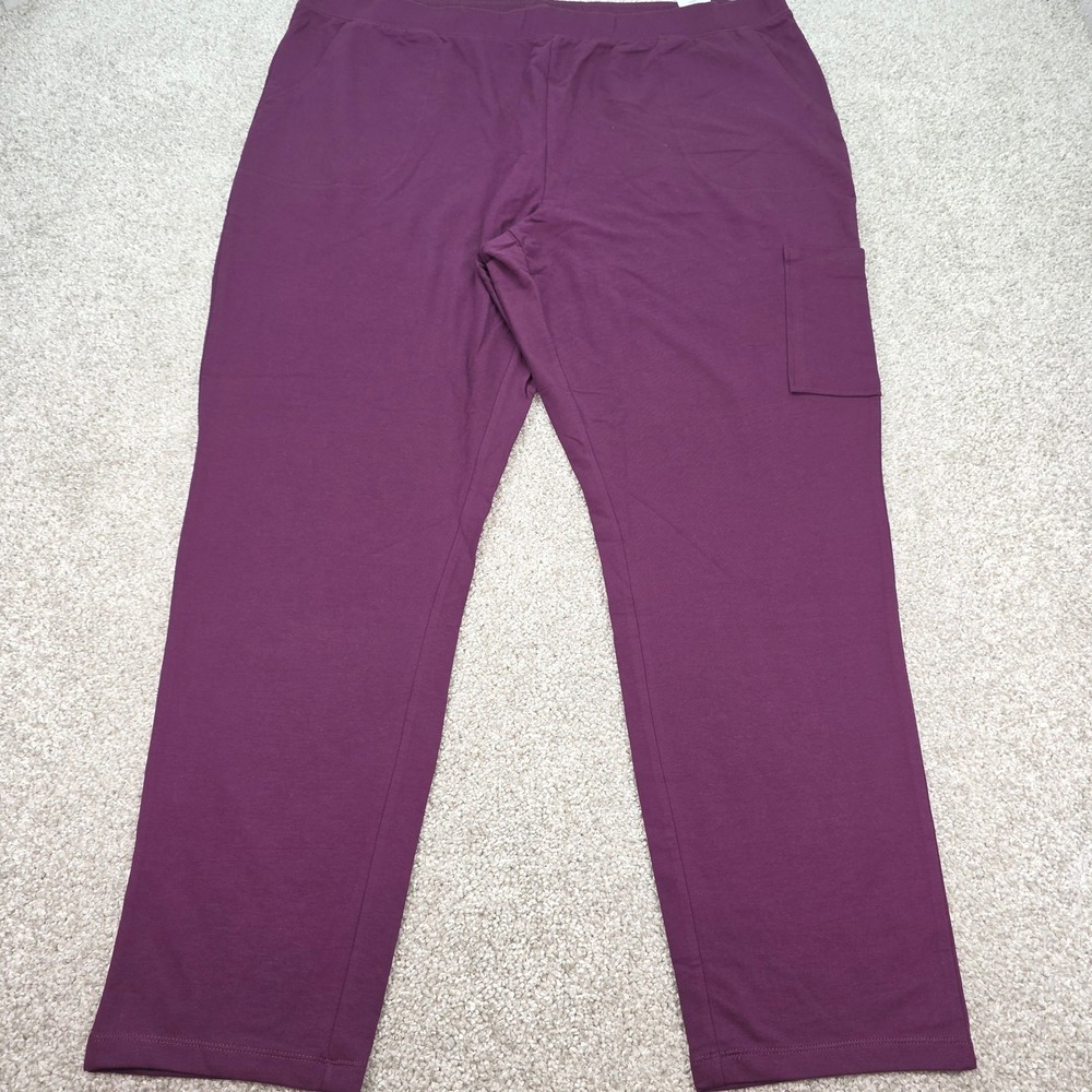 Denim & Co Active Womens 2X Plum Purple Cargo Pants Cotton Spandex French Terry